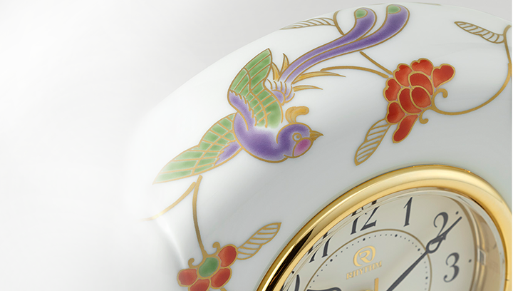 リズム時計 香蘭社 花鳥唐草置き時計 - インテリア時計